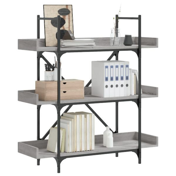 vidaXL Bücherregal 3 Böden Grau Sonoma 100x33x108,5 cm Holzwerkstoff, 837690