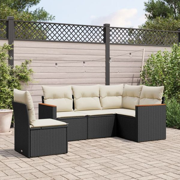 vidaXL 5-teilig Garten-Sofagarnitur mit Kissen Schwarz Poly Rattan, 3258374