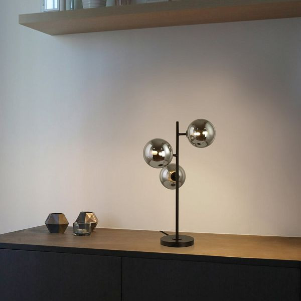 HOME DELUXE Tischlampe aus Glas VIOLA, Rauchgrau, 61128