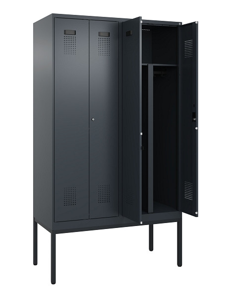 C+P PSA Doppel-Spind Evolo PLUS, Gestell, 4 Abteile, 2120x1200x500mm, 7016/7016, Zylinderschloss, 0490327-40P S10043