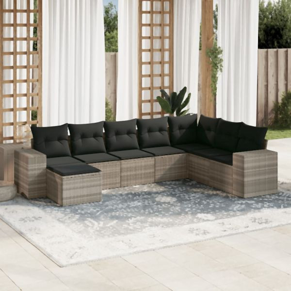 vidaXL 8-tlg. Garten-Sofagarnitur mit Kissen Hellgrau Poly Rattan, 3255299