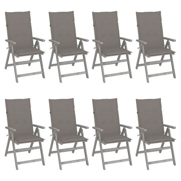 vidaXL Verstellbare Gartenstühle mit Auflagen 8 Stück Grau Akazienholz, 3075142