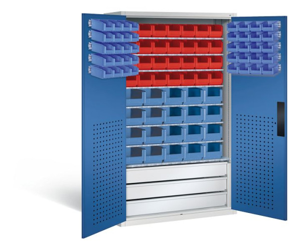 C+P Magazinschrank Serie 13, H1950xB1100xT535mm, Farbe: Lichtgrau / Enzianblau, Muldengriff, 130276-67 S10030