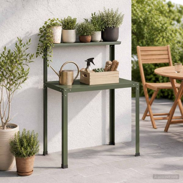 vidaXL Pflanztisch 80 x 50 x 104 cm Pulverbeschichteter Stahl Olivgrün, 8014907