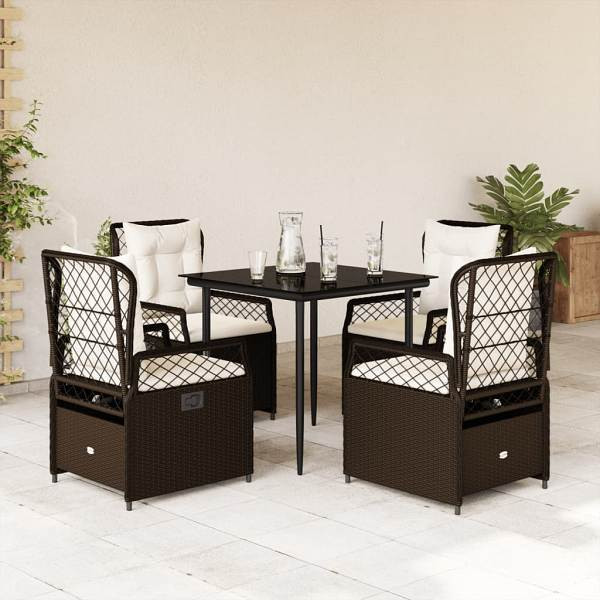 vidaXL 5-tlg. Garten-Essgruppe mit Kissen Braun Poly Rattan, UV-beständig, 3262972