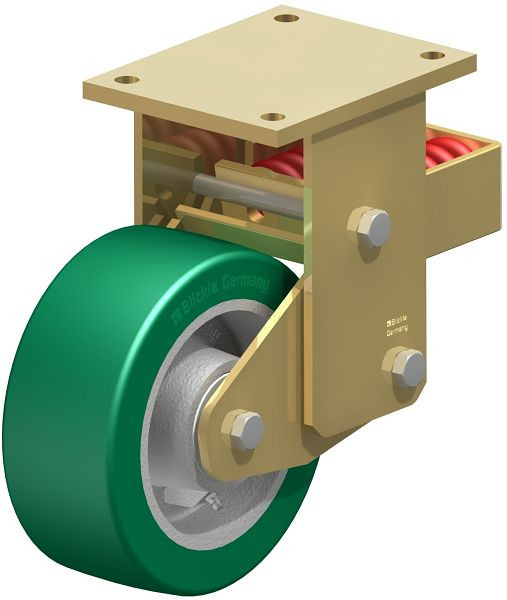 Blickle BSFN-GST 202K Stahlgeschweißte Schwerlast-Bockrolle mit Stahlfeder, Blickle Softhane®, Grün, 755373