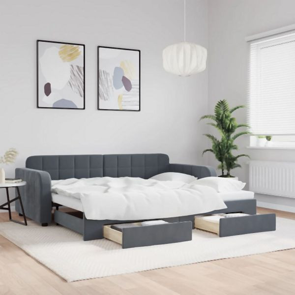 vidaXL Tagesbett Ausziehbar mit Schubladen Dunkelgrau 90x200 cm Samt, 3196978