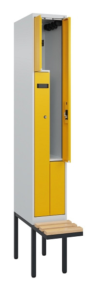 C+P Z-Spind Evolo PLUS, Bank, 2 Fächer, 2120x300x815mm, 7035/1004, Zylinderschloss, Sitzfläche Holz, 0490437-102 S10023