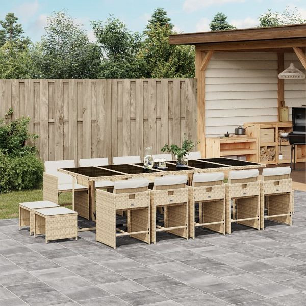 vidaXL 15-teilig Garten-Essgruppe mit Kissen Beige Poly Rattan, 3211174