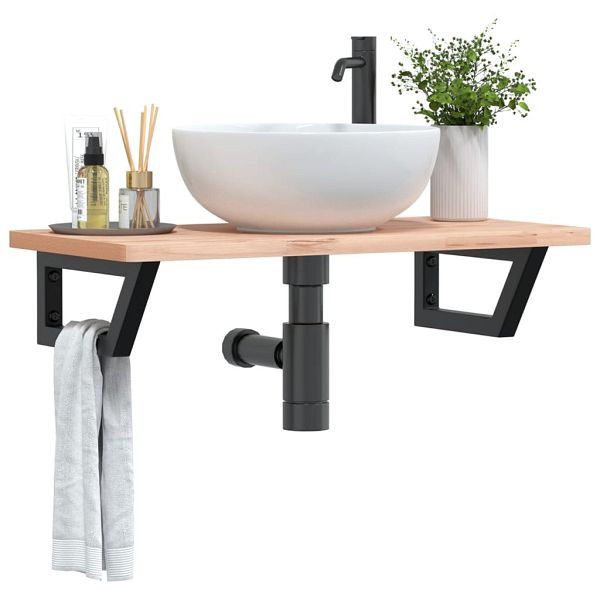 vidaXL Waschbeckenregal Wandmontage Stahl und Massivholz Buche, 3302355