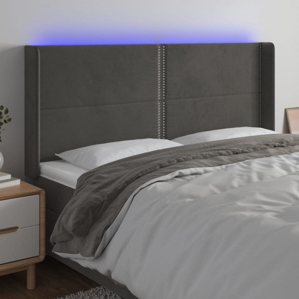vidaXL LED Kopfteil Dunkelgrau 163x16x118/128 cm Samt, 3123963