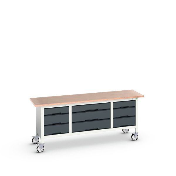 bott verso mobile Kastenwerkbank (Multiplex) mit 9 Schubladen, BxTxH: 2000 x 600 x 830 mm, Lichtgrau / Anthrazitgrau, 16923233.19