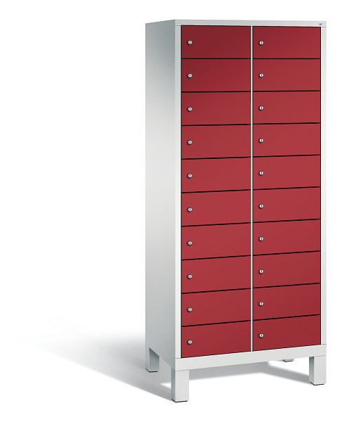 C+P Schließfachschrank Evolo, 20 Fächer, H1850xB810xT500 mm, Grau/Rubinrot, 48010-2210 S10059