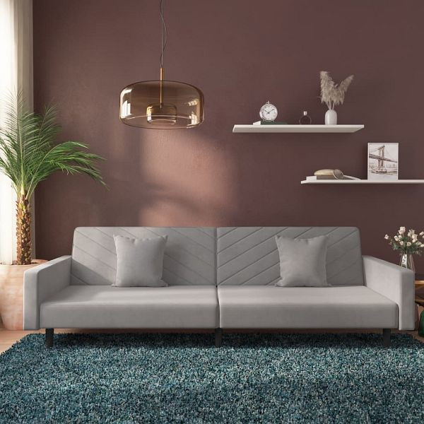 vidaXL Schlafsofa 2-Sitzer mit 2 Kissen Hellgrau Samt, 375918