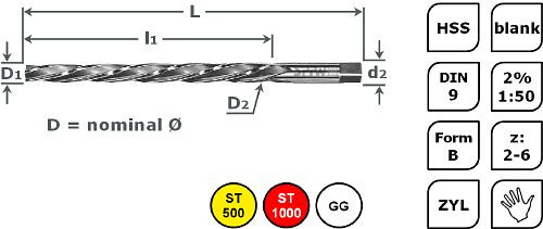 SPPW Kegel-Handreibahle HSS - 2% DIN9 B 1:50 L: 135x105 Ø6,0, 1147000600