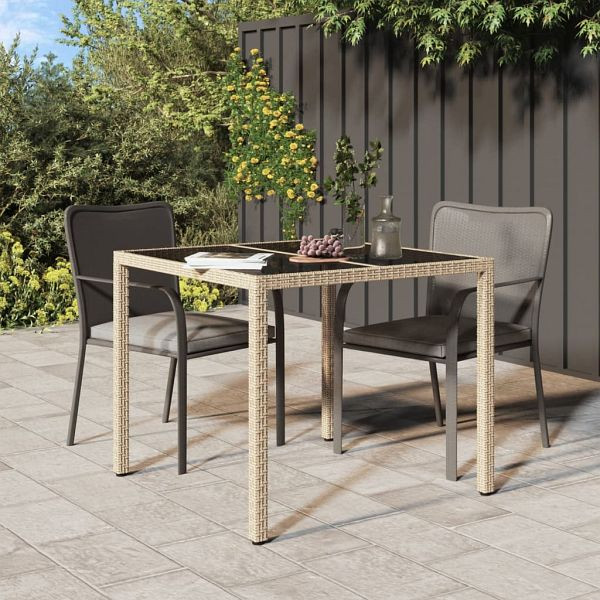 vidaXL Gartentisch 90x90x75 cm Gehärtetes Glas Poly Rattan Beige, 316703