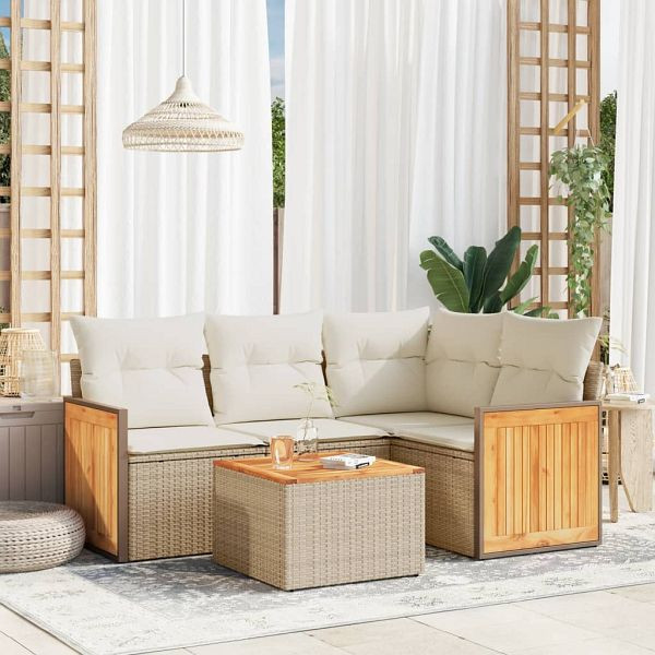 vidaXL 5-teilig Garten-Sofagarnitur mit Kissen Beige Poly Rattan, 3260021