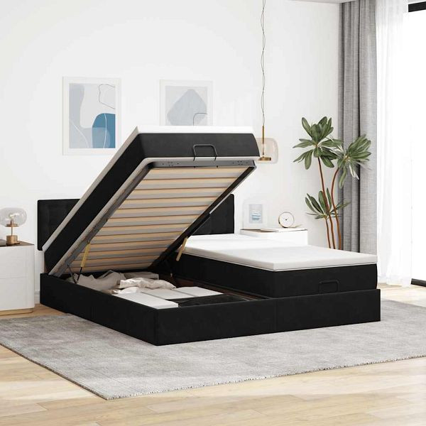 vidaXL Ottoman-Bett mit Matratzen & LEDs Schwarz 160x200 cm Samt, 3312955
