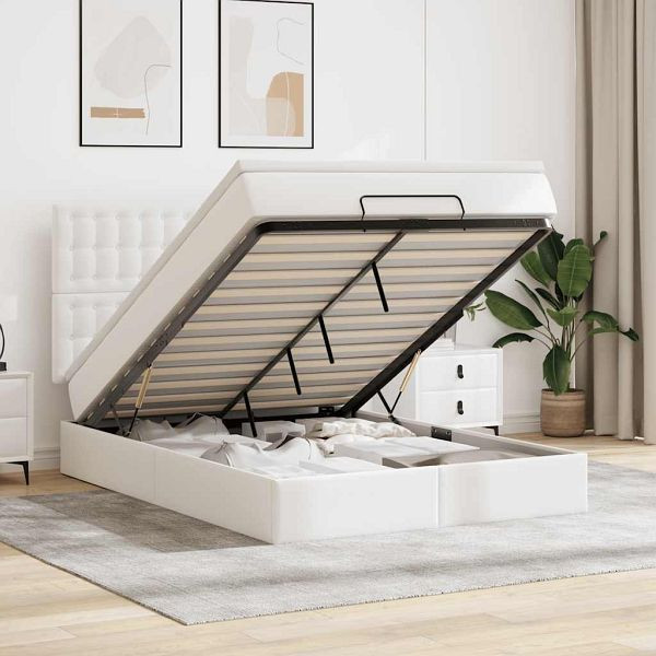 vidaXL Ottoman-Bett mit Matratze & LEDs Weiß 140x200 cm Kunstleder, 3313856