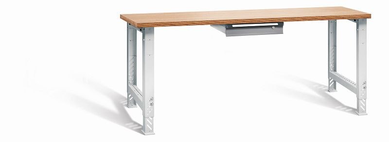 Otto Kind Werkbank function Typ 2004S, überstehende Multiplex-Arbeitsplatte, 2 höhenverstellbare Fußgestelle, Gehäuse RAL 7035, Front RAL 7037, 072182067