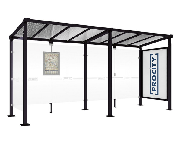 Procity Wartehalle Milano - 1 Schaukasten 2000 + 1 Seitenverkleidung, Farbe RAL 9005, Maße: Breite 5000 x Höhe 2545 x Tiefe 1824 mm, 529247.9005