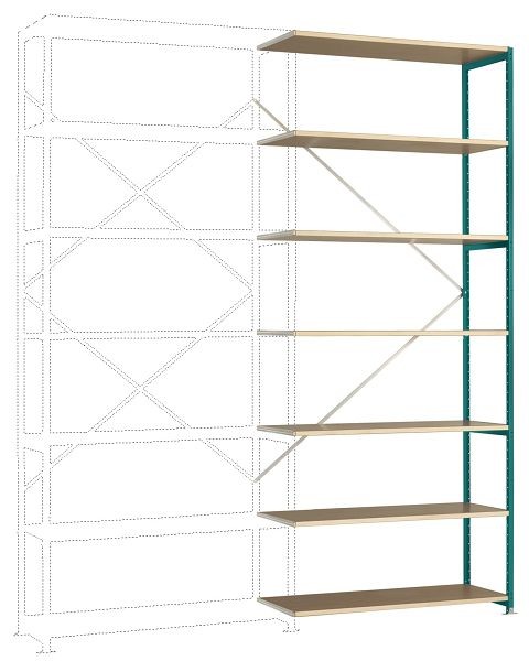 Manuflex Breitfach-Steckregal Anbauregal mit 7 Holzverbundböden, HxBxT = 3000 x 1250 x 400 mm, wasserblau, RP1726.5021