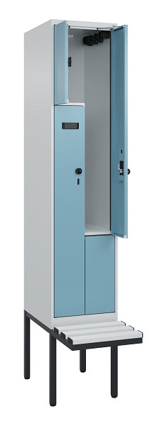 C+P Z-Spind Evolo PLUS, Bank, 2 Fächer, 2120x400x815mm, 7035/0010, Drehriegel, Material Sitzfläche Kunststoff, 0490437-122 S10063