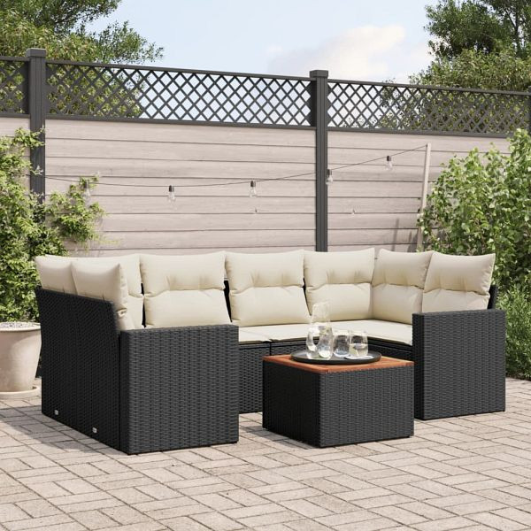 vidaXL 7-teilig Garten-Sofagarnitur mit Kissen Schwarz Poly Rattan, 3256350