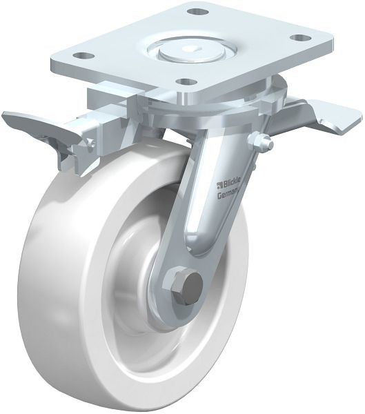 Blickle LO-SPO 160G-ST-RI4 Stahlgeschweißte Schwerlast-Lenkrolle mit Feststeller, Polyamid, Weiß, 852996