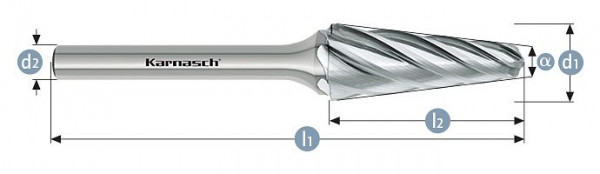 Karnasch Hartmetall-Frässtift unbeschichtet KEL/ HP-7 d1=6/ l2=18 / d2=6 / l1=50mm, VE: 2 Stück, 113085020