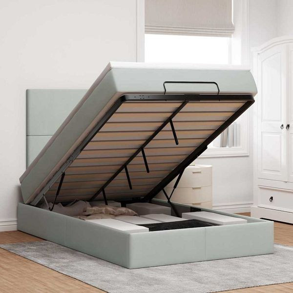 vidaXL Ottoman-Bett mit Matratzen Hellgrau 120x190 cm Samt, 3313385