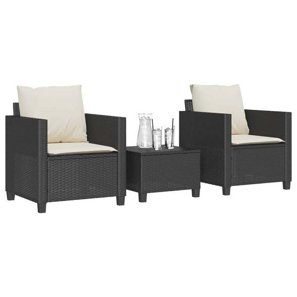 vidaXL 3-tlg. Bistro-Set mit Kissen Schwarz Poly Rattan, UV-beständig, 4003896
