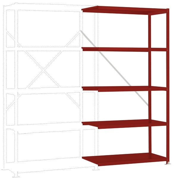 Manuflex Fachboden-Steckregal Color Anbauregal mit 5 Stahlböden, HxBxT = 2000 x 1000 x 300 mm, rubinrot, RP1151.3003