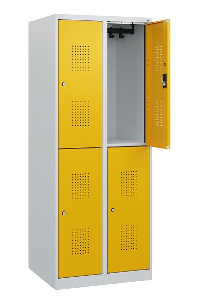 C+P Doppelstöckiger Spind Evolo PLUS, 4 Fächer, 1530x600x500mm, 7035/1004, Zylinderschloss, 0493005-20 S10018