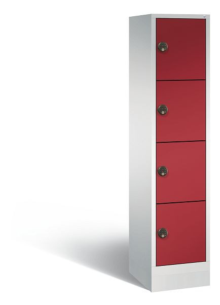 C+P Stahl-Ladeschrank Evolo, 4 Fächer, H1800xB420xT500 mm, Lichtgrau/Rubinrot, 48020-1204EB S10022