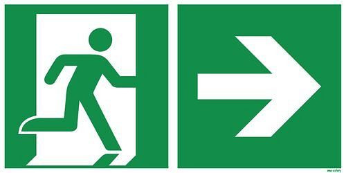 DENIOS Rettungsschild "Rettungsweg rechts", ISO, Folie, 300 x 150 mm, VE: 10 Stück, 210-341