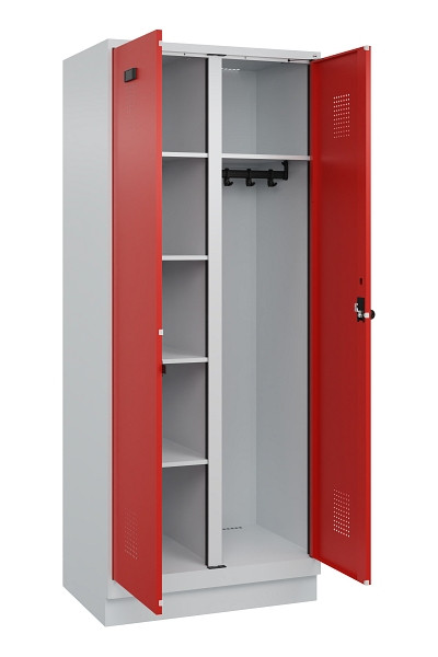 C+P Wäsche-/Garderobenspind Evolo PLUS, mit Sockel, 2 Abteile, 1950x800x500mm, 7, Frontfarbe RAL 3020 Verkehrsrot, Drehriegel, 049620-22 S10005