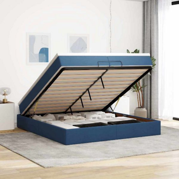 vidaXL Ottoman-Bett mit Matratzen Blau 200x200 cm Stoff, 3311140