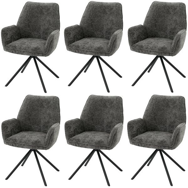 Mendler 6er-Set Esszimmerstuhl HWC-G67, Küchenstuhl Stuhl mit Armlehne, drehbar Auto-Position, Chenille, dunkelgrau, 6x108496