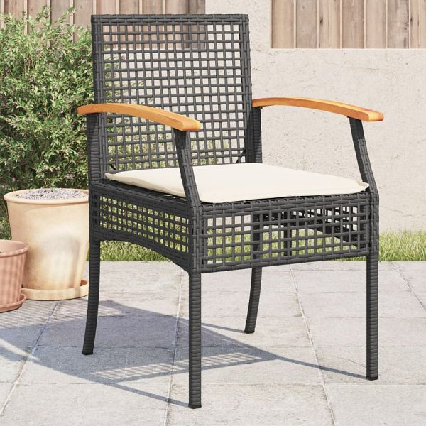 vidaXL Gartenstühle mit Kissen 4 Stück Schwarz Poly Rattan Akazienholz, 366251