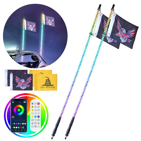 VEVOR LED Peitsche Licht 2 Stück 5FT RGB Spirale Antenne Licht Remote App ATV UTV RZR, CRKJPPTDZ5YCJCVCMV9