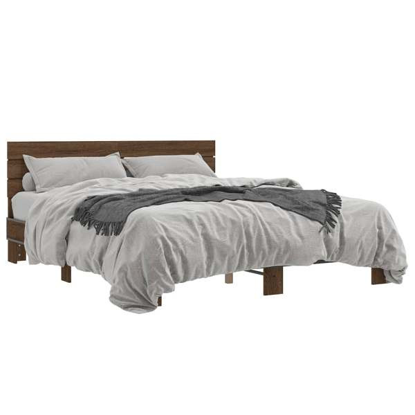 vidaXL Bettgestell Braun Eichen-Optik 150x200 cm Holzwerkstoff Metall, 3280146