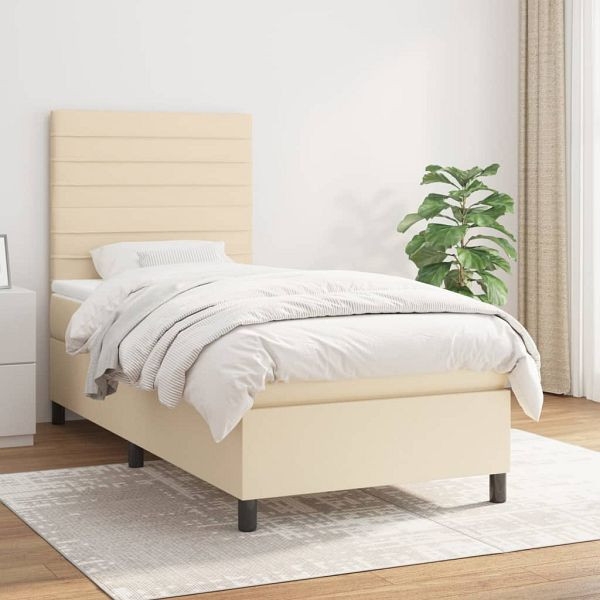 vidaXL Boxspringbett mit Matratze Creme 100x200 cm Stoff, 3141838