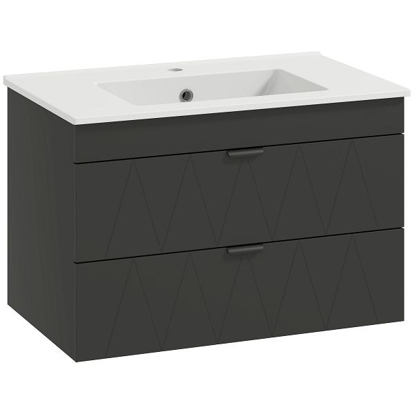 HOMCOM Waschbeckenunterschrank Hängender Unterschrank mit Keramikwaschbecken Soft-Close-Schubladen Schwarz, 834-826V90BK