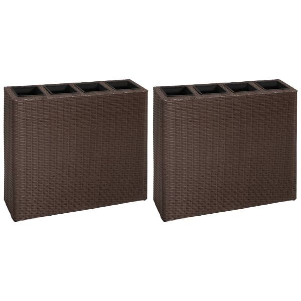 vidaXL Garten-Hochbeet mit 4 Töpfen 2 Stück Poly Rattan Braun, 279083