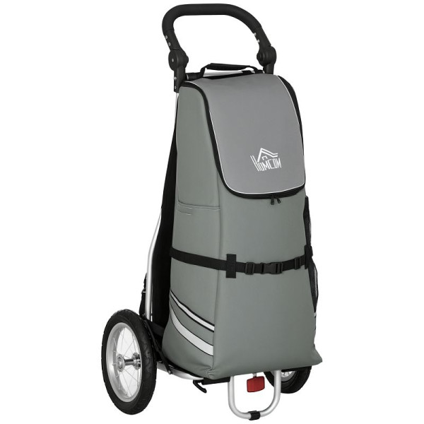 HOMCOM 3-in-1 Einkaufstrolley Einkaufswagen Fahrradanhänger Sackkarre, 53 x 43 x 110 cm, Grau+Silber, B71-056V01GY