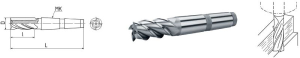 ELMAG HSS Co5-Schaftfräser mit Morsekegel DIN 845, Ø 16,0 mm, MK 2, grobgezahnt (kurz), 73902