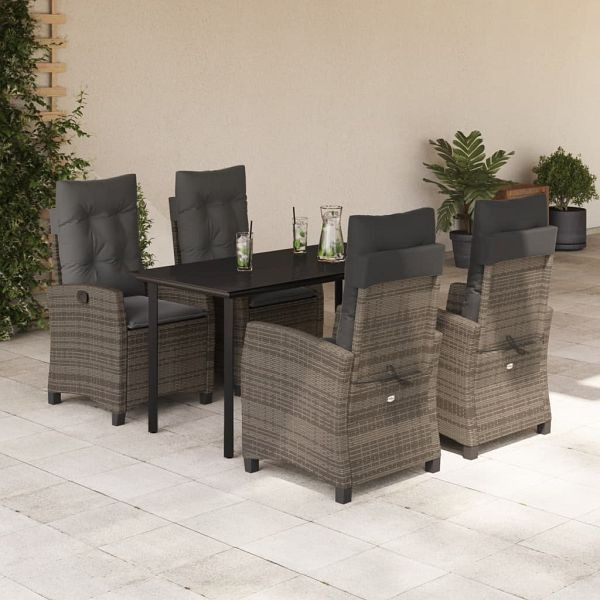 vidaXL 5-teilig Garten-Essgruppe mit Kissen Grau Poly Rattan, 3212795