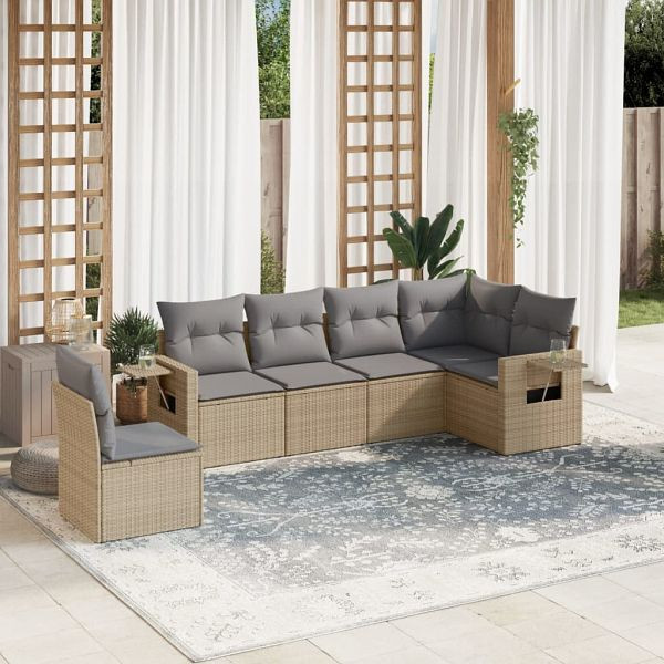 vidaXL 6-tlg. Garten-Sofagarnitur mit Kissen Beige Poly Rattan, 3220228