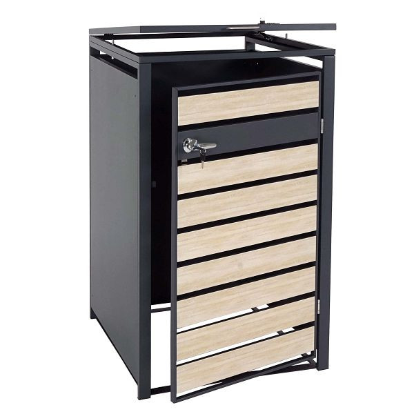 Mendler XL 1er/2er-Mülltonnenverkleidung HWC-J81, Mülltonnenbox, Metall 36kg anthrazit, Buche-Holzoptik hellbraun, 83407